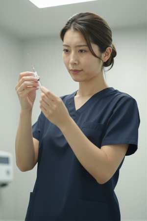 注射の準備をする看護師