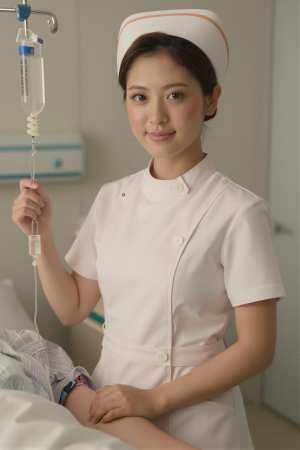 点滴をチェックする看護師