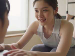 リハビリ運動を補助する理学療法士