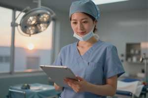 手術室前で待機する外科医