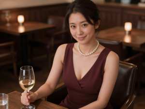 ラウンジでドレス姿の笑顔を見せるスタッフ