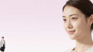 求人バナー素材: モダンな女性とピンクの輝き