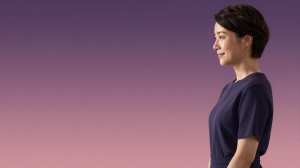 求人バナー素材: 紫ピンクとモダンな女性