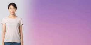 求人バナー素材: カジュアル女性と紫ピンク