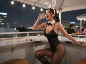 夜景とバニーガール