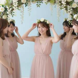 ガーデンで笑うブライズメイド