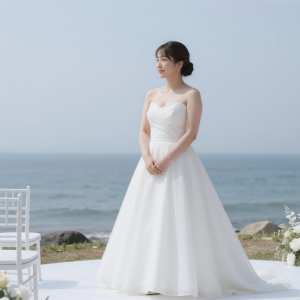 海辺で愛を誓う花嫁