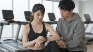 フィットネストラッカーを確認する男性