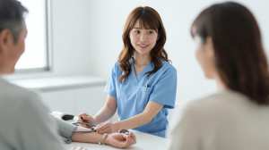 患者の血圧を測る看護師