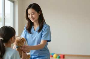 子供を励ます看護師