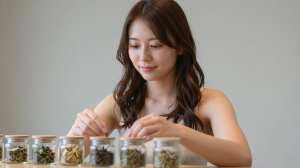 ハーブティーを準備する女性