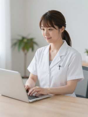 オンライン診療を行う女性医師