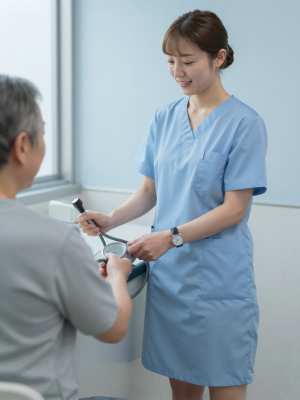 患者の血圧を測る看護師