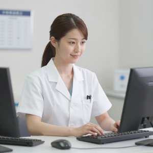 パソコンで作業する医師