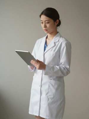 カルテを確認する女性医師