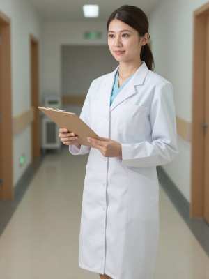 廊下で考える女性医師
