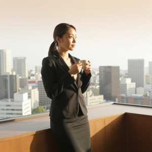 都会を眺める女性経営者