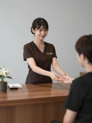 ホテルスパでゲストを迎える受付