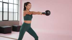 ケトルベルスイングをする女性