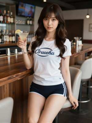 ガールズバーのカウンターで乾杯する嬢