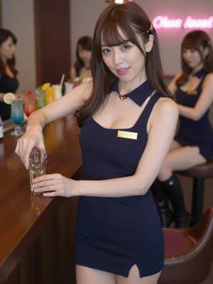 コンカフェのメイド嬢がチェキ撮影中