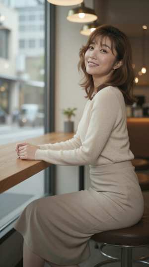 カフェの笑顔な女性ポートレート