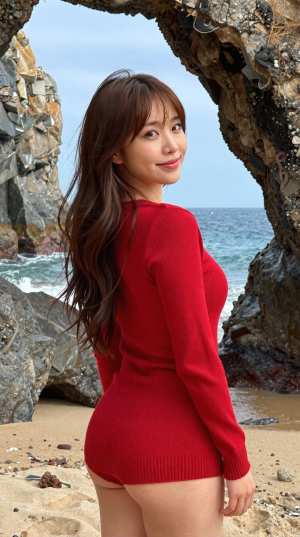 海の笑顔な女性ポートレート