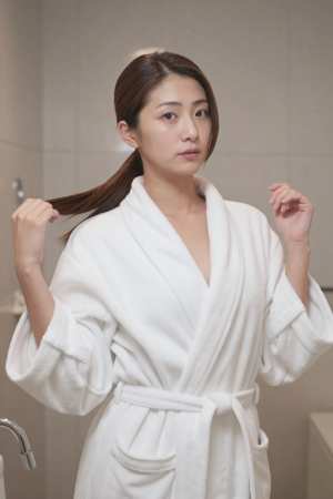 バスローブ姿の美しい女性