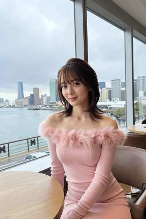 カフェでのドレス姿の女性