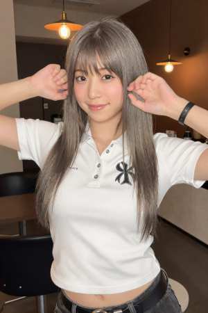 黒シャツを着こなす美女