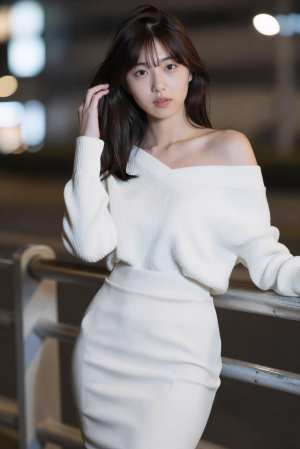 黒セーターを着こなす美女