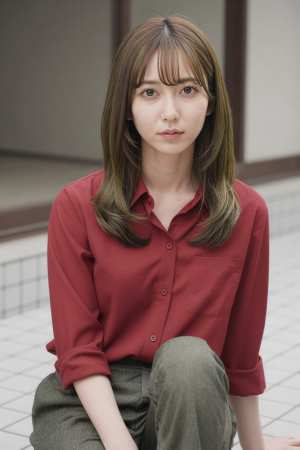 赤いシャツを着た若き女性のカラフルポートレート