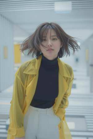 黄色いジャケットを羽織る若き女性のポートレート