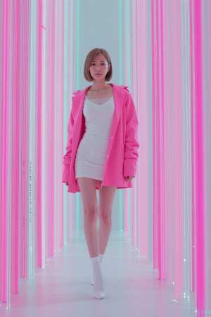 ピンクのネオンライトが美しい女性ポートレート