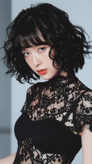 黒髪ショートヘアのキャバクラ風美女のポートレート