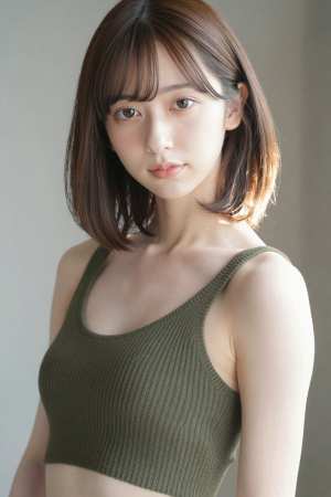 若き女性の緑色のトップスを着たポートレート