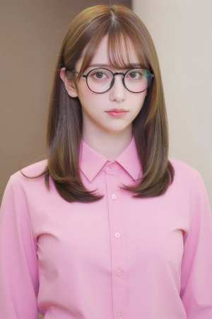 ピンクシャツの眼鏡女子のポートレート