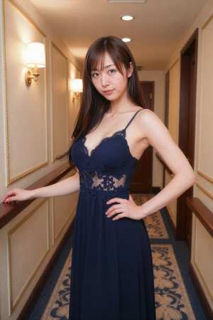 ホテルの廊下でポーズをとる美女のポートレート