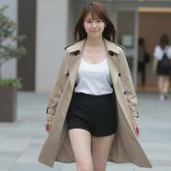 若手モデルのベージュコート姿のポートレート