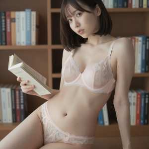 本を手にした若き女性の優雅なポートレート