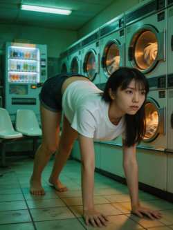 洗剤屋の白Tシャツの若き女性ポートレート