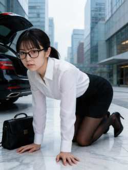 オフィススタイルの黒髪眼鏡女子のグラビア