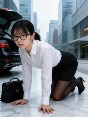 オフィススタイルの黒髪眼鏡女子のグラビア