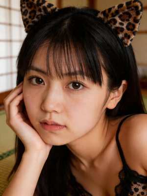 猫耳の黒髪女子のポートレート