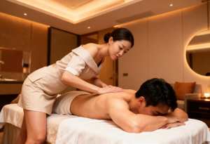 スパ環境でクライアントを支援するマッサージ セラピストを横から見たフォトリアルな撮影。