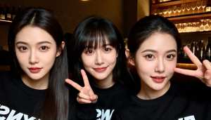 薄暗いバーの中で、「ニューヨーク」という文字がプリントされた黒いスウェットシャツを着...。