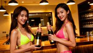 バーの後ろに立っている 2 人の若い女性。