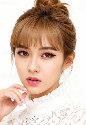 中性的な表情をしたアジア系の若い女性の接写。