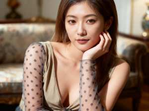 長くストレートな茶色の髪と白い肌を持つ若い女性が写実的に写実的に描かれており、画像の...。