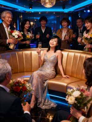 豪華なリムジンで特別な日を祝い、花束を持ち、シャンパンで乾杯する人々の様子を正面から...。